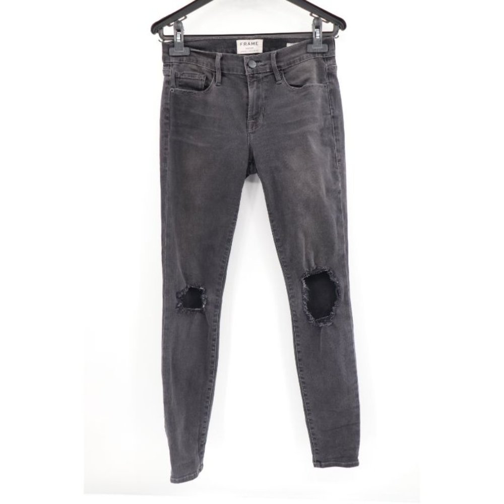 Frame women's 27 Le skinny de jeanne jeans destroyed denim cotton blend stretch